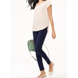 Boden Pants Womens 4 Petite Navy Blue Skinny Minnie Stretch Panel Ankle Zipper